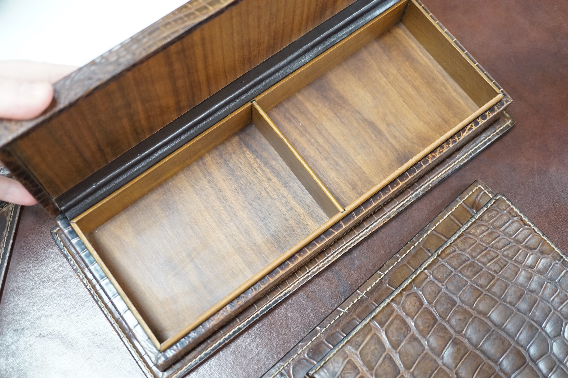 A 1960-70's Gucci crocodile effect leather desk set